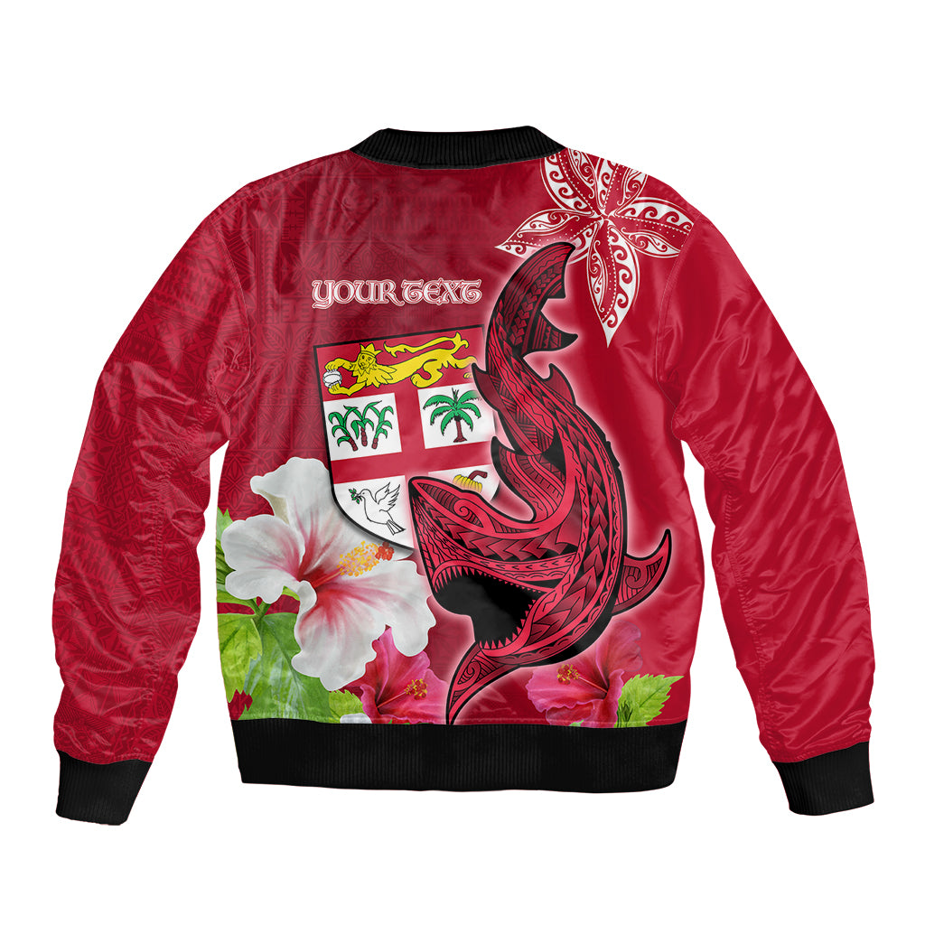 Custom Polynesian Fiji Bomber Jacket Shark and Hibiscus Tapa Pattern Red Version LT03 - Polynesian Pride
