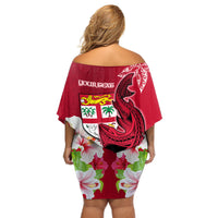 Custom Polynesian Fiji Off Shoulder Short Dress Shark and Hibiscus Tapa Pattern Red Version LT03 - Polynesian Pride