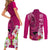 Polynesian Fiji Couples Matching Short Sleeve Bodycon Dress and Long Sleeve Button Shirts Shark and Hibiscus Tapa Pattern Purple Version LT03 - Polynesian Pride