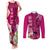 Polynesian Fiji Couples Matching Tank Maxi Dress and Long Sleeve Button Shirts Shark and Hibiscus Tapa Pattern Purple Version LT03 Pink - Polynesian Pride