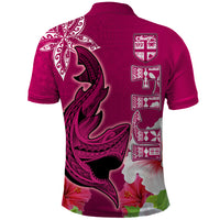Polynesian Fiji Polo Shirt Shark and Hibiscus Tapa Pattern Purple Version LT03 - Polynesian Pride