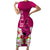 Polynesian Fiji Short Sleeve Bodycon Dress Shark and Hibiscus Tapa Pattern Purple Version LT03 Long Dress Pink - Polynesian Pride