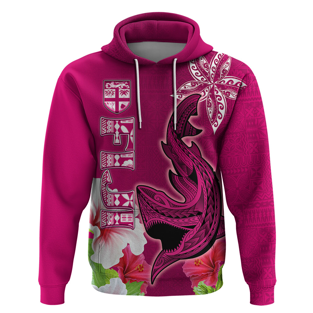 Custom Polynesian Fiji Hoodie Shark and Hibiscus Tapa Pattern Purple Version LT03 Pullover Hoodie Pink - Polynesian Pride