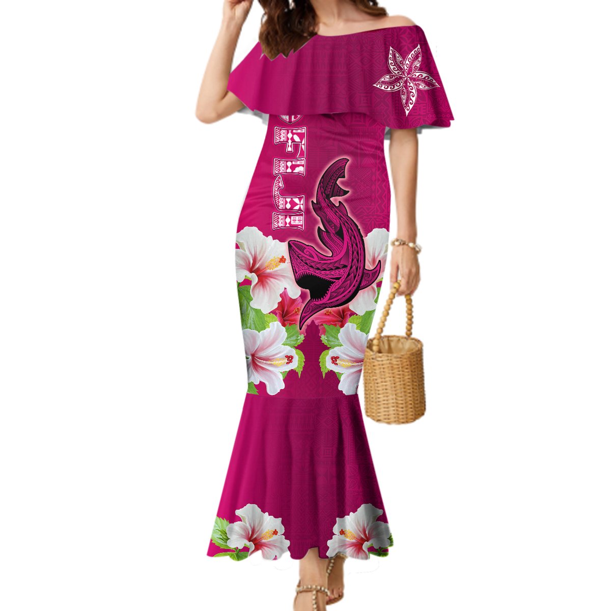 Custom Polynesian Fiji Long Sleeve Button Shirt Shark and Hibiscus Tapa Pattern Blue Version LT03 main image 1