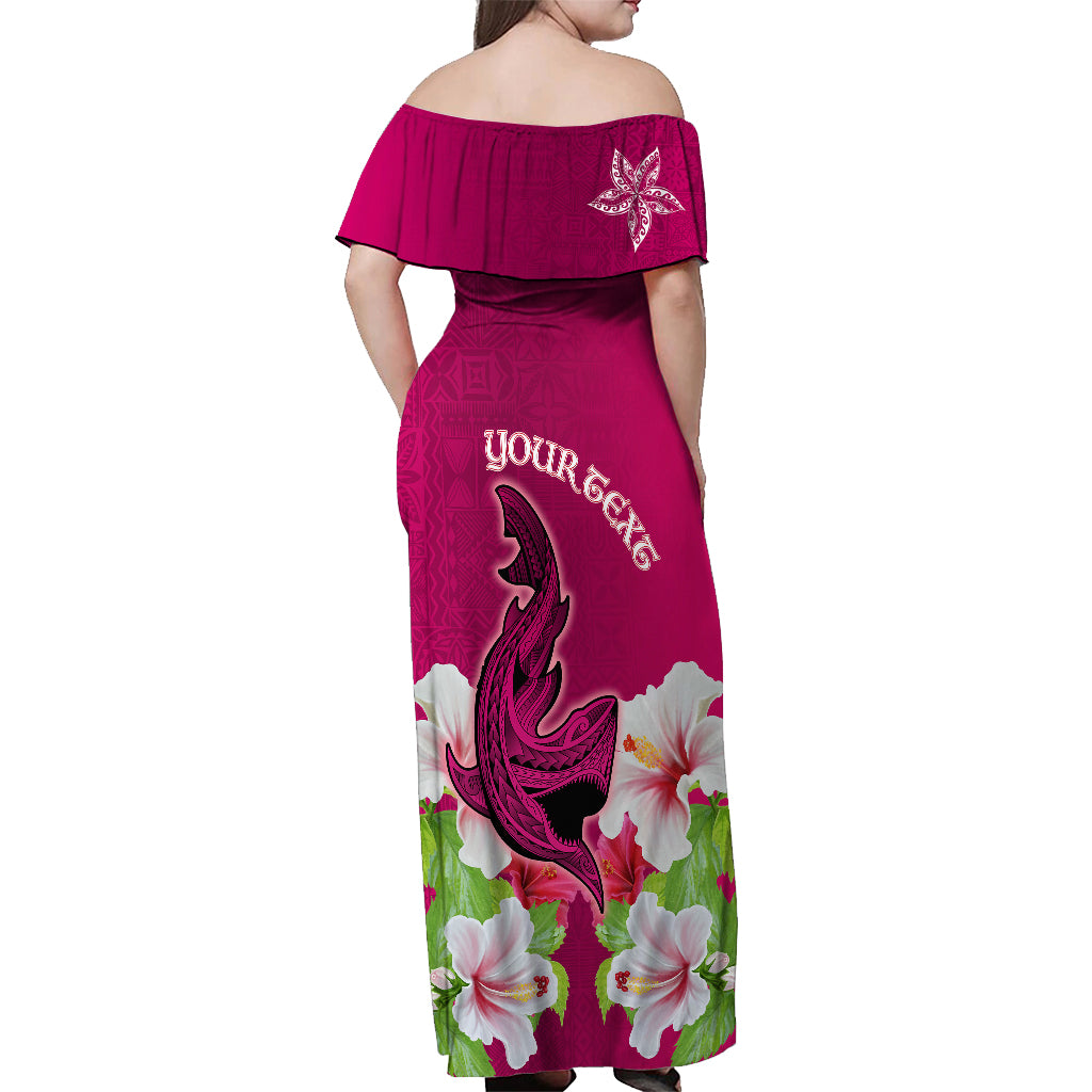 Custom Polynesian Fiji Off Shoulder Maxi Dress Shark and Hibiscus Tapa Pattern Purple Version LT03 - Polynesian Pride
