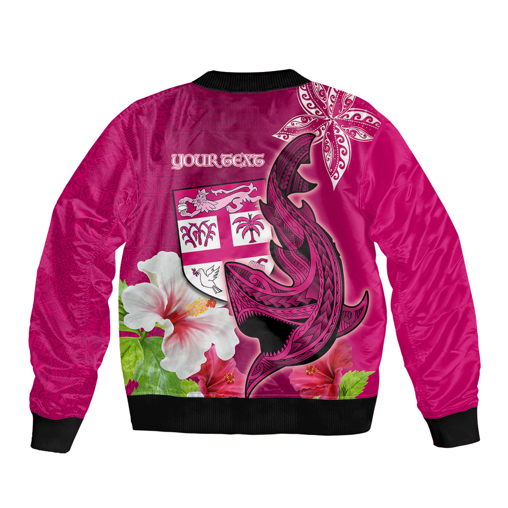 Custom Polynesian Fiji Sleeve Zip Bomber Jacket Shark and Hibiscus Tapa Pattern Purple Version LT03 - Polynesian Pride
