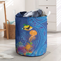 Hawaiian Funny Fruits Sea Animals Laundry Basket Mango Reef Triggerfish and Pineapple Turtle and Mandarin Jellyfish