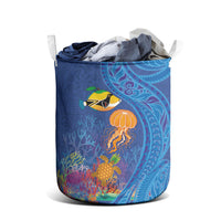 Hawaiian Funny Fruits Sea Animals Laundry Basket Mango Reef Triggerfish and Pineapple Turtle and Mandarin Jellyfish