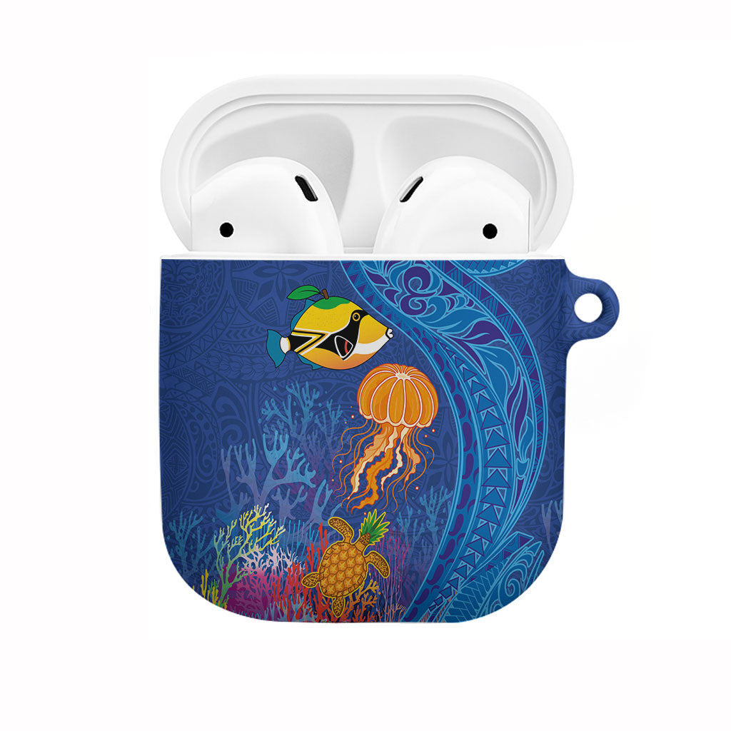 Hawaiian Funny Fruits Sea Animals AirPods Case Mango Reef Triggerfish and Pineapple Turtle and Mandarin Jellyfish