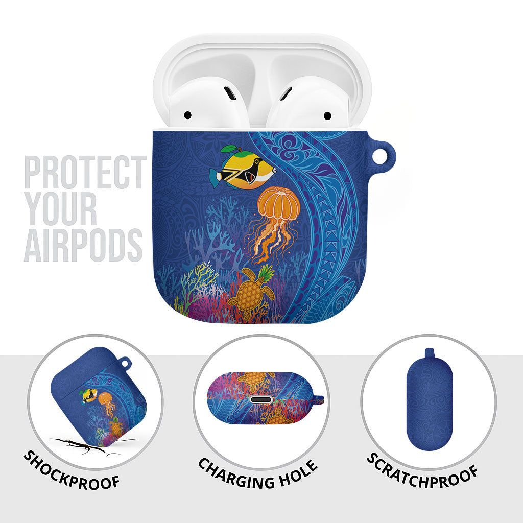 Hawaiian Funny Fruits Sea Animals AirPods Case Mango Reef Triggerfish and Pineapple Turtle and Mandarin Jellyfish