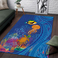 Hawaiian Funny Fruits Sea Animals Area Rug Mango Reef Triggerfish and Pineapple Turtle and Mandarin Jellyfish