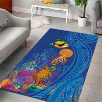 Hawaiian Funny Fruits Sea Animals Area Rug Mango Reef Triggerfish and Pineapple Turtle and Mandarin Jellyfish