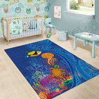 Hawaiian Funny Fruits Sea Animals Area Rug Mango Reef Triggerfish and Pineapple Turtle and Mandarin Jellyfish
