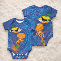 Hawaiian Funny Fruits Sea Animals Baby Onesie Mango Reef Triggerfish and Pineapple Turtle and Mandarin Jellyfish
