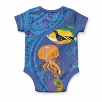 Hawaiian Funny Fruits Sea Animals Baby Onesie Mango Reef Triggerfish and Pineapple Turtle and Mandarin Jellyfish