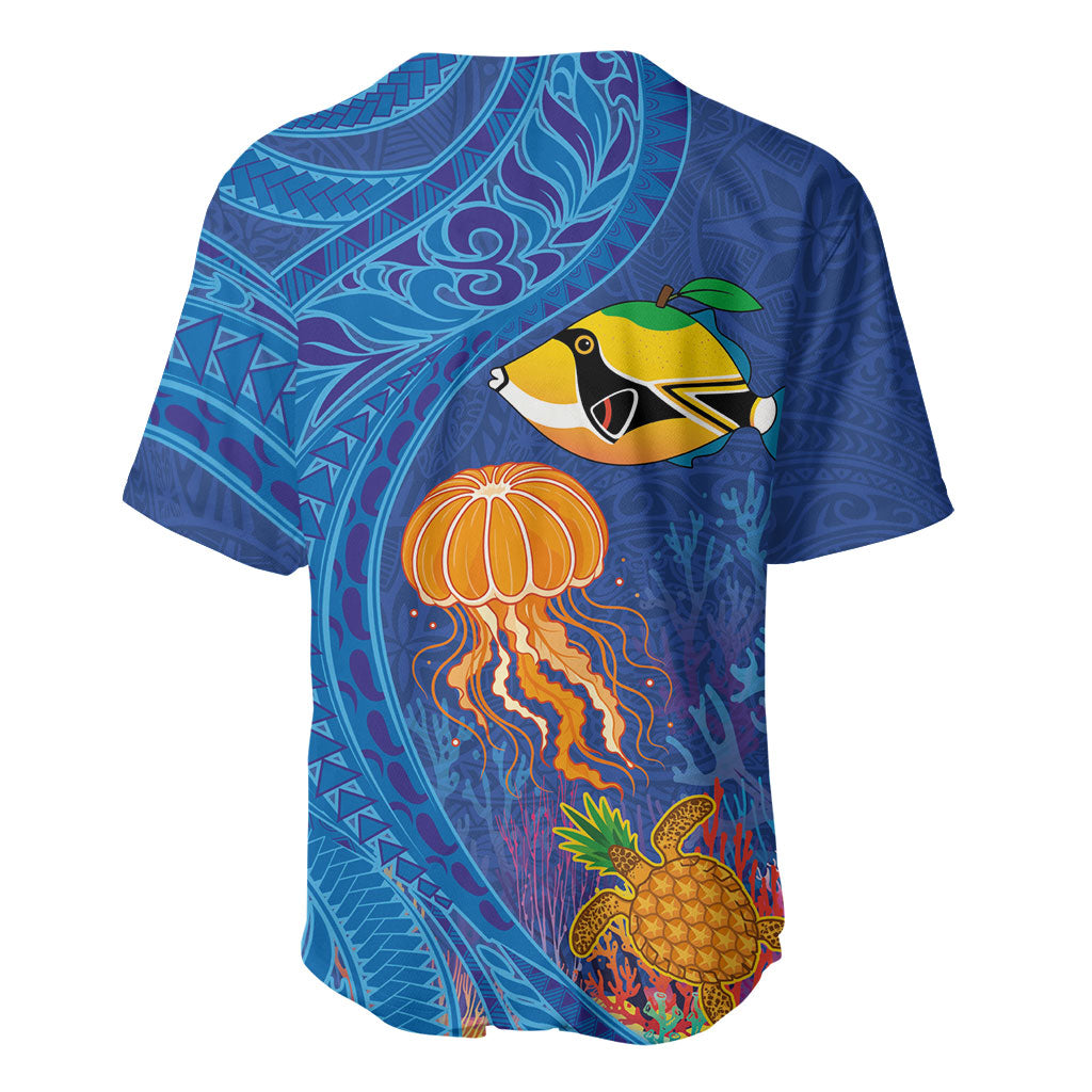 Hawaiian Funny Fruits Sea Animals Baseball Jersey Mango Reef Triggerfish and Pineapple Turtle and Mandarin Jellyfish