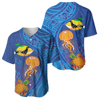 Hawaiian Funny Fruits Sea Animals Baseball Jersey Mango Reef Triggerfish and Pineapple Turtle and Mandarin Jellyfish