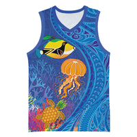Hawaiian Funny Fruits Sea Animals Basketball Jersey Mango Reef Triggerfish and Pineapple Turtle and Mandarin Jellyfish