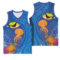 Hawaiian Funny Fruits Sea Animals Basketball Jersey Mango Reef Triggerfish and Pineapple Turtle and Mandarin Jellyfish