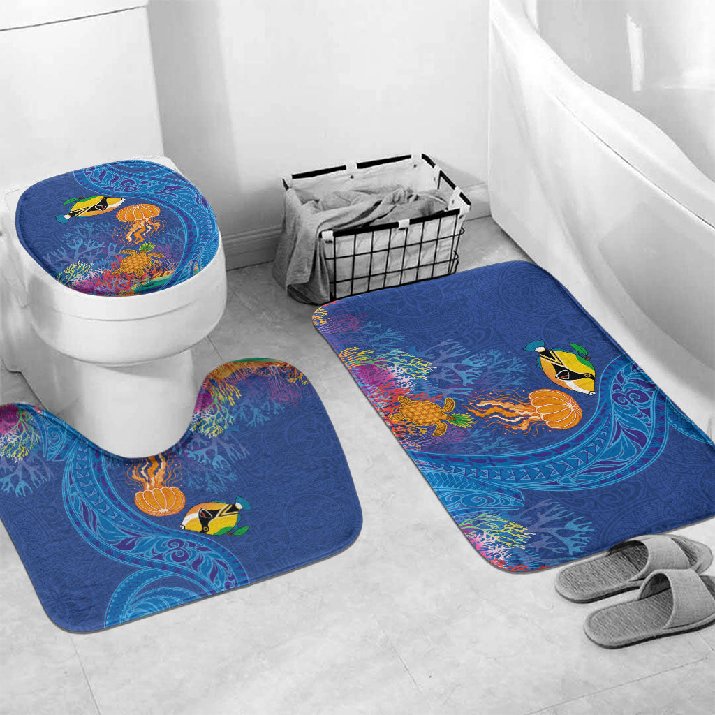 Hawaiian Funny Fruits Sea Animals Bathroom Set Mango Reef Triggerfish and Pineapple Turtle and Mandarin Jellyfish