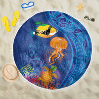 Hawaiian Funny Fruits Sea Animals Beach Blanket Mango Reef Triggerfish and Pineapple Turtle and Mandarin Jellyfish