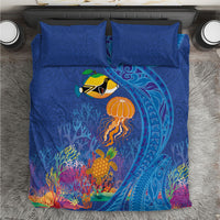 Hawaiian Funny Fruits Sea Animals Bedding Set Mango Reef Triggerfish and Pineapple Turtle and Mandarin Jellyfish