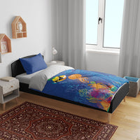 Hawaiian Funny Fruits Sea Animals Bedding Set Mango Reef Triggerfish and Pineapple Turtle and Mandarin Jellyfish