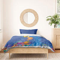 Hawaiian Funny Fruits Sea Animals Bedding Set Mango Reef Triggerfish and Pineapple Turtle and Mandarin Jellyfish