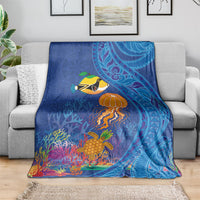Hawaiian Funny Fruits Sea Animals Blanket Mango Reef Triggerfish and Pineapple Turtle and Mandarin Jellyfish