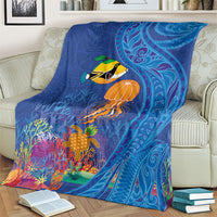 Hawaiian Funny Fruits Sea Animals Blanket Mango Reef Triggerfish and Pineapple Turtle and Mandarin Jellyfish