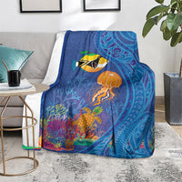 Hawaiian Funny Fruits Sea Animals Blanket Mango Reef Triggerfish and Pineapple Turtle and Mandarin Jellyfish