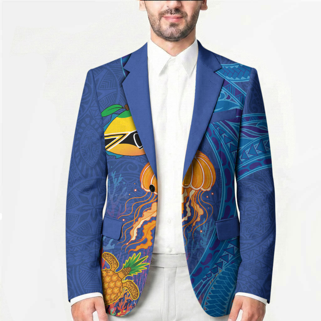 Hawaiian Funny Fruits Sea Animals Blazer Mango Reef Triggerfish and Pineapple Turtle and Mandarin Jellyfish