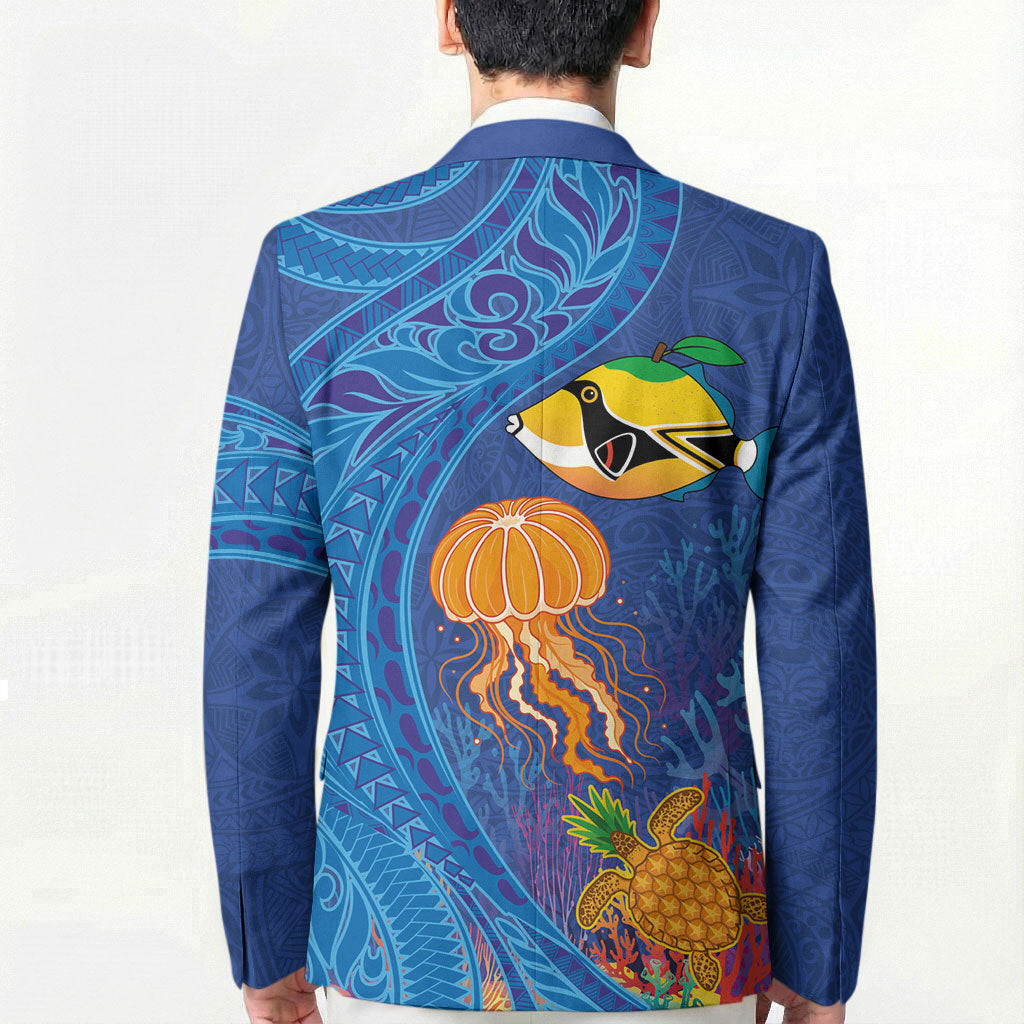 Hawaiian Funny Fruits Sea Animals Blazer Mango Reef Triggerfish and Pineapple Turtle and Mandarin Jellyfish