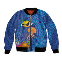 Hawaiian Funny Fruits Sea Animals Bomber Jacket Mango Reef Triggerfish and Pineapple Turtle and Mandarin Jellyfish