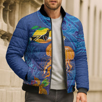 Hawaiian Funny Fruits Sea Animals Bomber Puffer Jacket Mango Reef Triggerfish and Pineapple Turtle and Mandarin Jellyfish