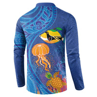 Hawaiian Funny Fruits Sea Animals Button Sweatshirt Mango Reef Triggerfish and Pineapple Turtle and Mandarin Jellyfish