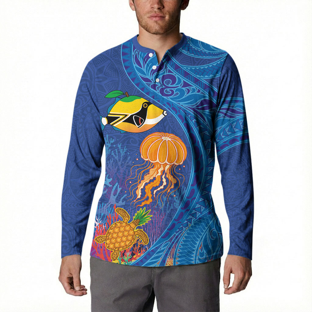 Hawaiian Funny Fruits Sea Animals Button Sweatshirt Mango Reef Triggerfish and Pineapple Turtle and Mandarin Jellyfish