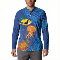 Hawaiian Funny Fruits Sea Animals Button Sweatshirt Mango Reef Triggerfish and Pineapple Turtle and Mandarin Jellyfish