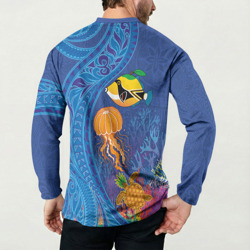 Hawaiian Funny Fruits Sea Animals Button Sweatshirt Mango Reef Triggerfish and Pineapple Turtle and Mandarin Jellyfish