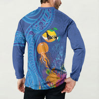 Hawaiian Funny Fruits Sea Animals Button Sweatshirt Mango Reef Triggerfish and Pineapple Turtle and Mandarin Jellyfish