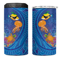 Hawaiian Funny Fruits Sea Animals 4 in 1 Can Cooler Tumbler Mango Reef Triggerfish and Pineapple Turtle and Mandarin Jellyfish