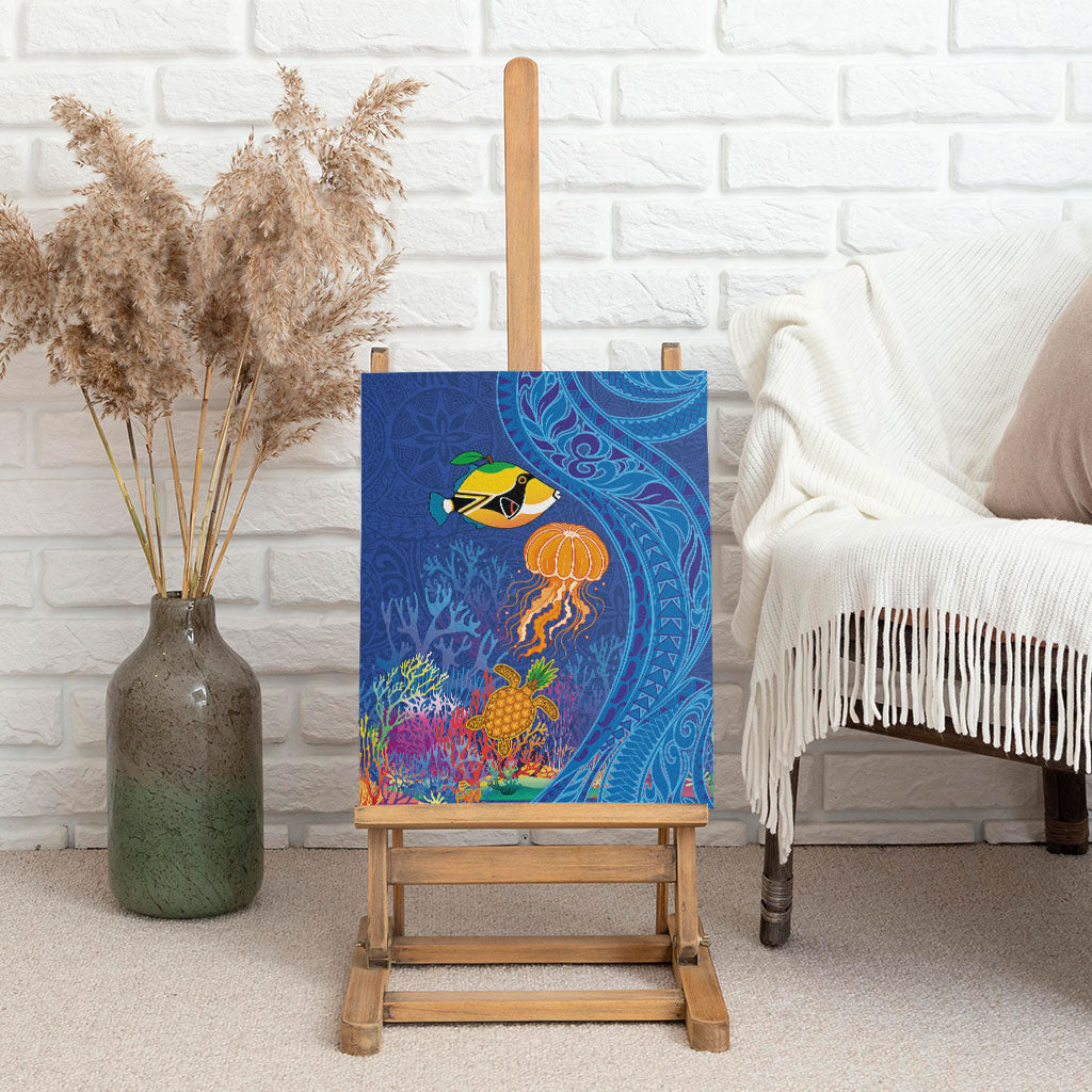 Hawaiian Funny Fruits Sea Animals Canvas Wall Art Mango Reef Triggerfish and Pineapple Turtle and Mandarin Jellyfish
