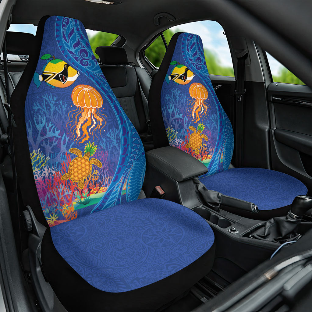 Hawaiian Funny Fruits Sea Animals Car Seat Cover Mango Reef Triggerfish and Pineapple Turtle and Mandarin Jellyfish