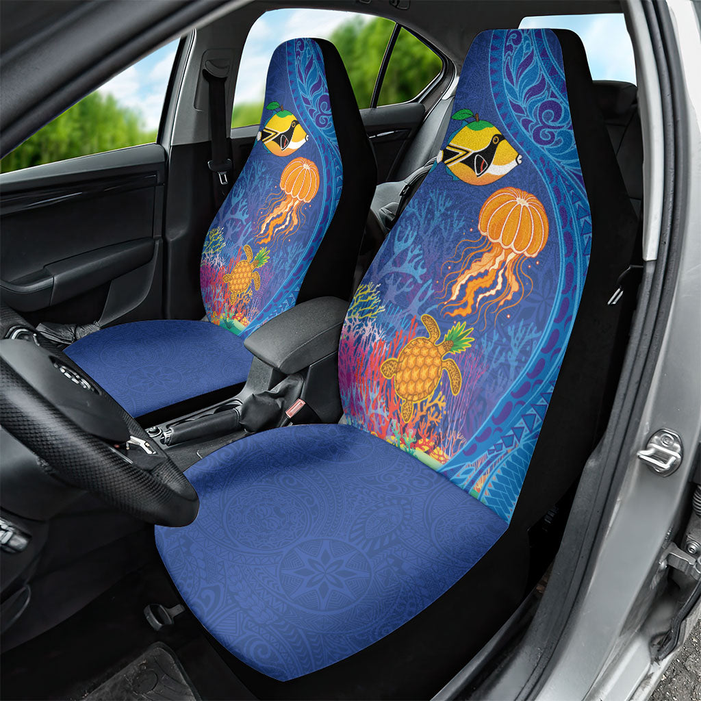Hawaiian Funny Fruits Sea Animals Car Seat Cover Mango Reef Triggerfish and Pineapple Turtle and Mandarin Jellyfish
