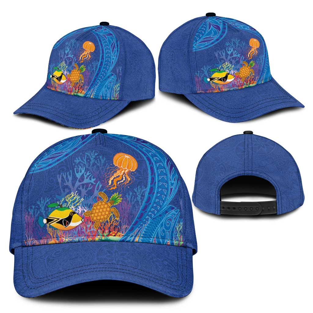 Hawaiian Funny Fruits Sea Animals Classic Cap Mango Reef Triggerfish and Pineapple Turtle and Mandarin Jellyfish