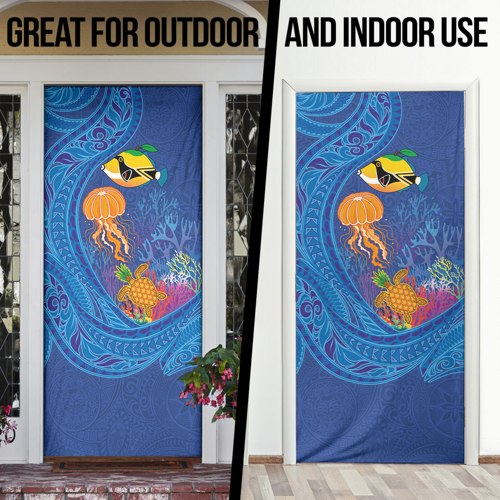 Hawaiian Funny Fruits Sea Animals Door Cover Mango Reef Triggerfish and Pineapple Turtle and Mandarin Jellyfish