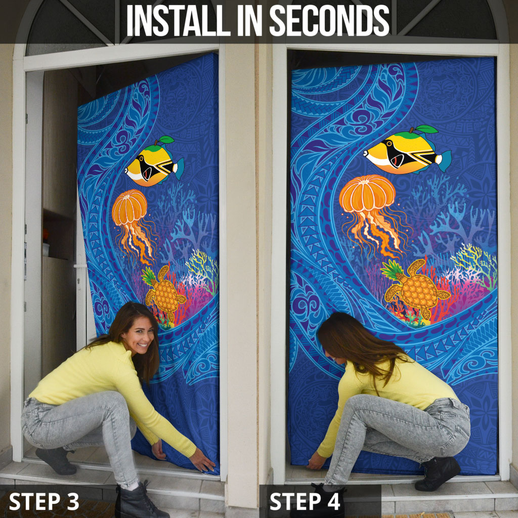 Hawaiian Funny Fruits Sea Animals Door Cover Mango Reef Triggerfish and Pineapple Turtle and Mandarin Jellyfish