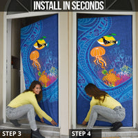 Hawaiian Funny Fruits Sea Animals Door Cover Mango Reef Triggerfish and Pineapple Turtle and Mandarin Jellyfish