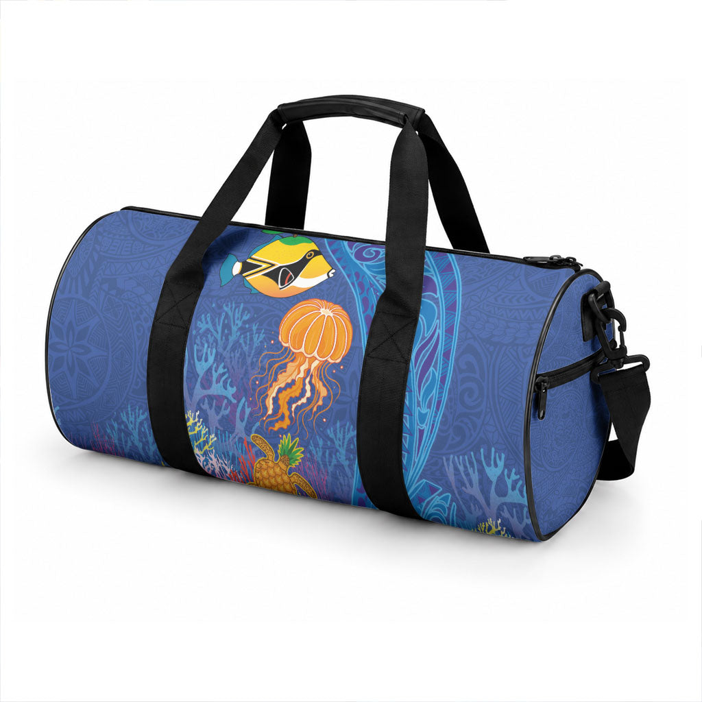 Hawaiian Funny Fruits Sea Animals Duffle Bag Mango Reef Triggerfish and Pineapple Turtle and Mandarin Jellyfish