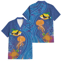 Hawaiian Funny Fruits Sea Animals Family Matching Mermaid Dress and Hawaiian Shirt Mango Reef Triggerfish and Pineapple Turtle and Mandarin Jellyfish